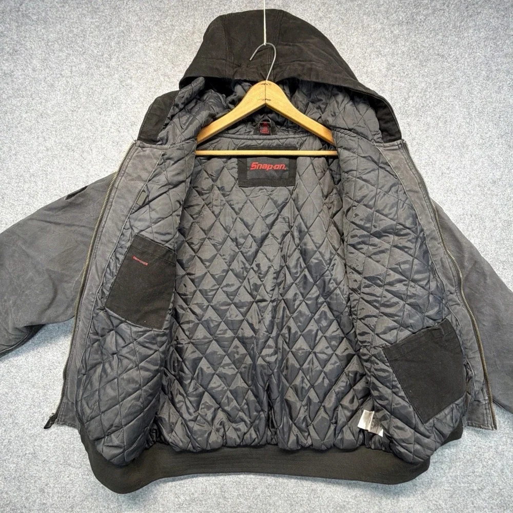 Vintage Snap On Tools Canvas Hooded Full Zip Jacket Black Mens Size XL Heavy